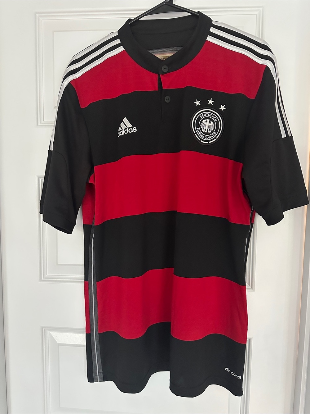 adidas Men’s Black & Red Striped Soccer Jersey